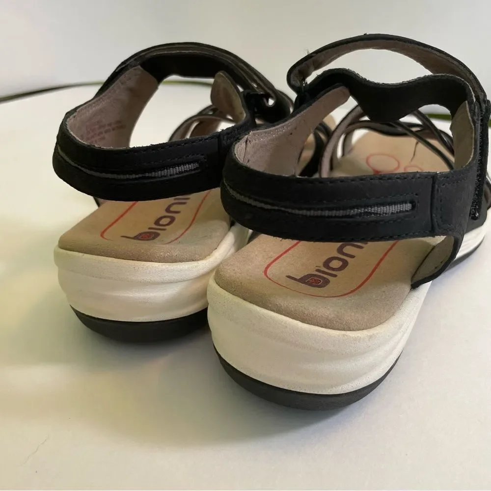 Biónica Nova black woven Nubuck leather Wedge sandals‎